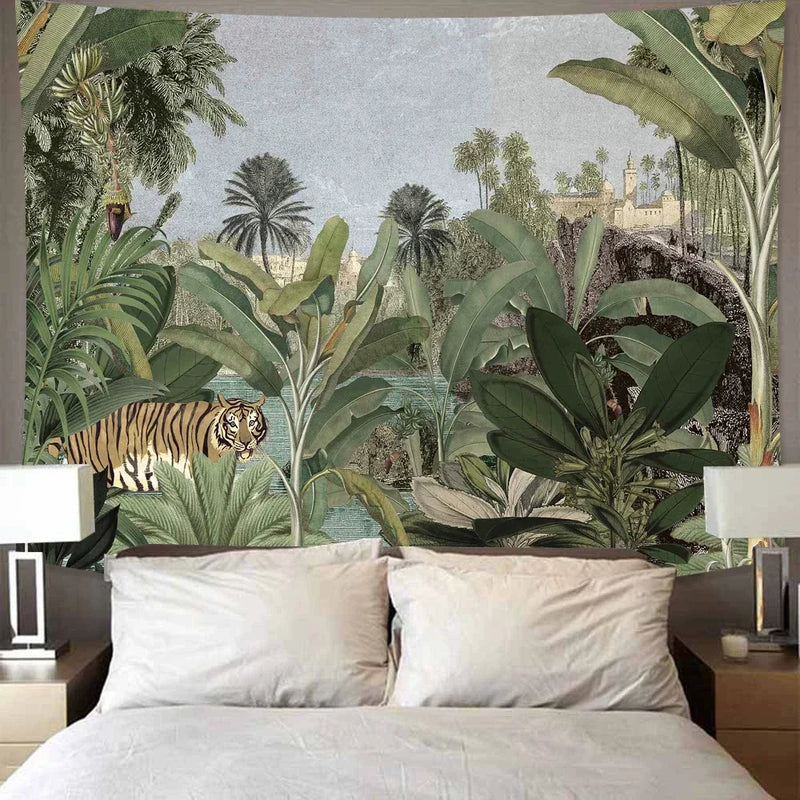 Tropical Banana Tree Tapestry Wall Hanging by Axyaa - Boho Dorm Decor & Hippie Rug