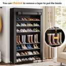 Axyaa 10 Tier Shoe Rack with Cover: Black Shoe Organizer Stand for 50 Pairs