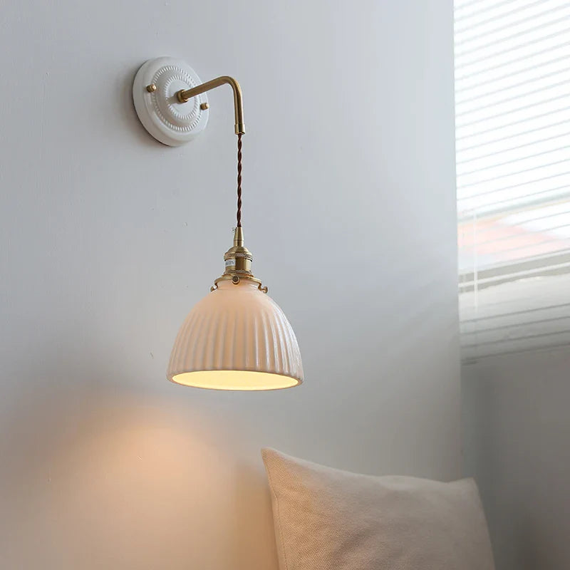 Axyaa Ceramic LED Wall Sconce with Adjustable Copper Arm for Bedroom, Bathroom, Mirror