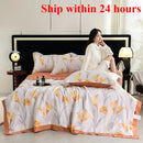 Axyaa Summer Quilt Set: 2025 Washed Tencel Printed Cool Silk 4-Piece & 1-Piece Cool Quilt