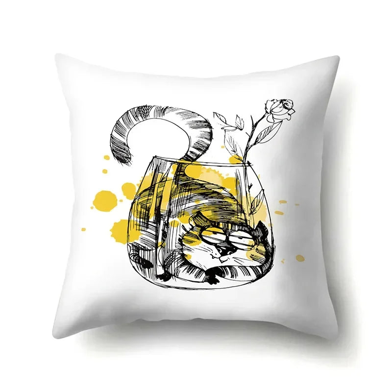 Axyaa Cartoon Animals Plush Cushion Cover 45x45cm Cute Cats and Dogs Pillowcase