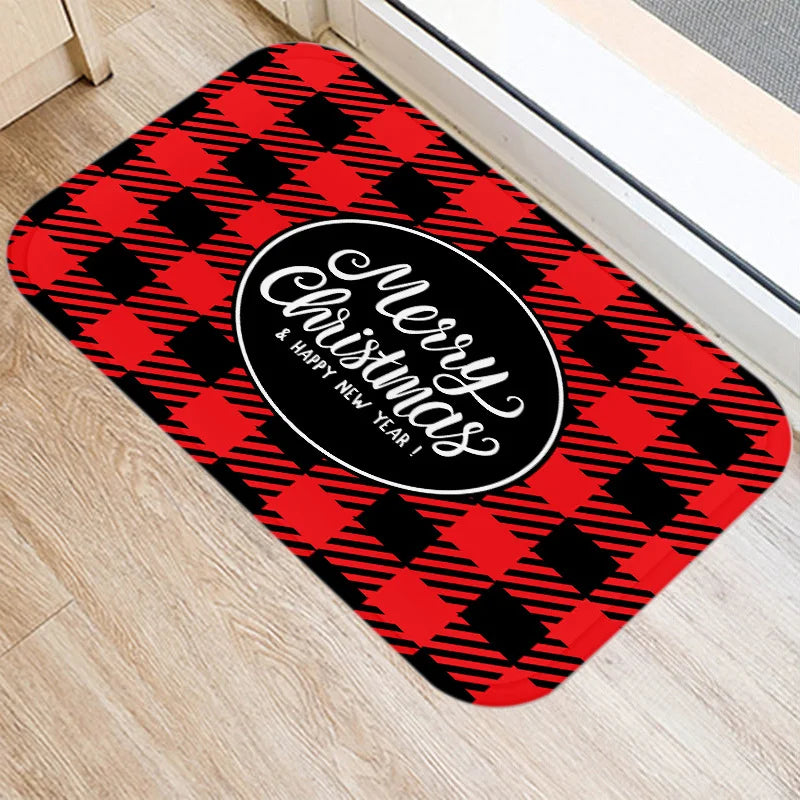 Axyaa Red Plaid Print Door Mat: Non-Slip Home Kitchen Bathroom Carpet