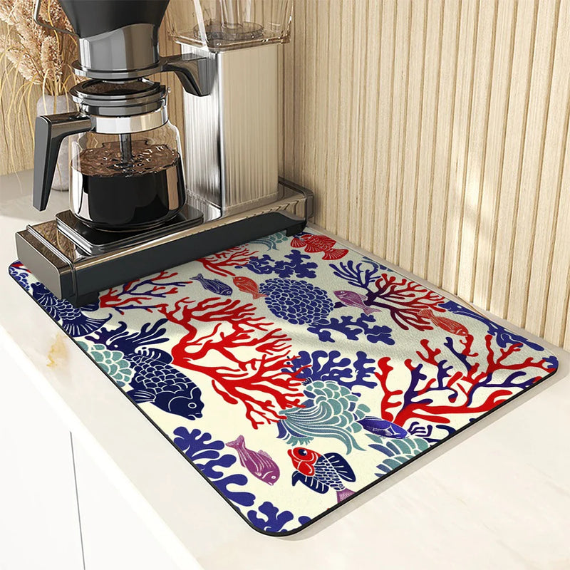 Axyaa Marine Coral Diatoms Absorbent Non-slip Kitchen Drain Mat