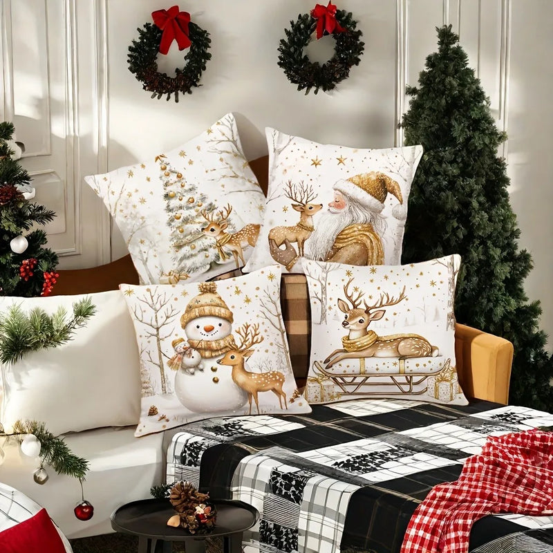 Axyaa Christmas Santa Fawn Pillowcase - Festive Home Decoration