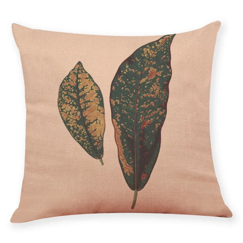 Axyaa Big Leaf Pattern Linen Pillowcase 45x45cm for Car Sofa Home Décor