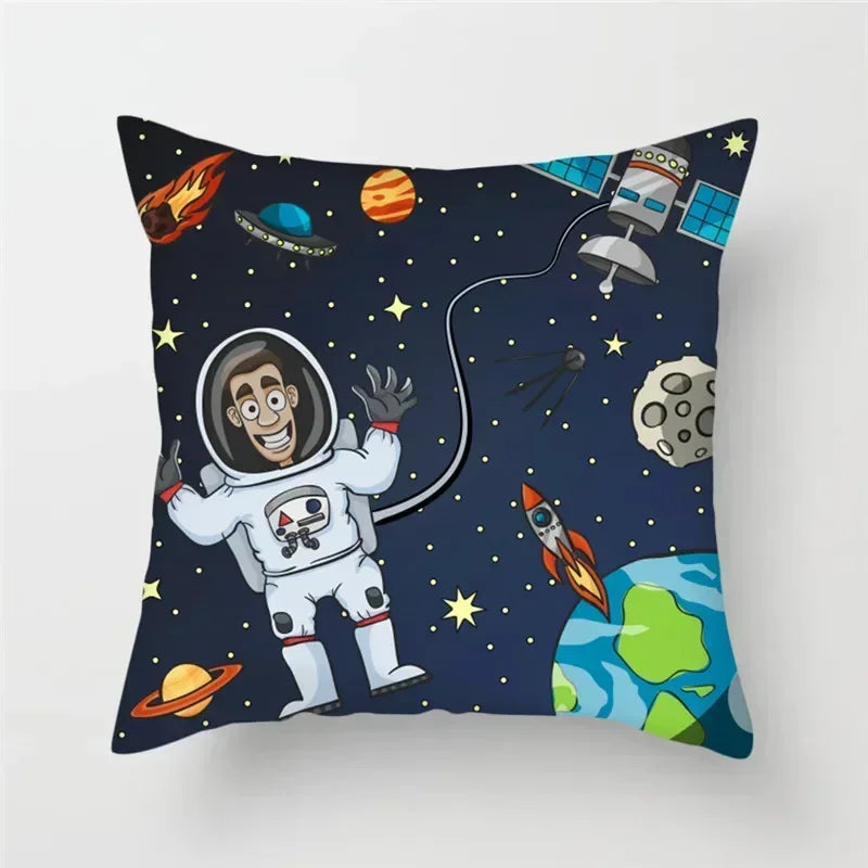 Cartoon Spacecraft Astronaut Rocket Pillowcase for Home Decor - Axyaa