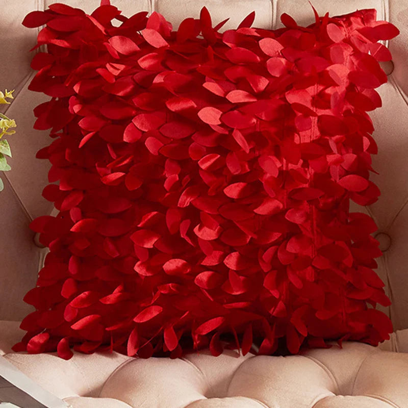 Axyaa Soft Leaf Satin Sofa Cushion Cover for Wedding Party Decoration