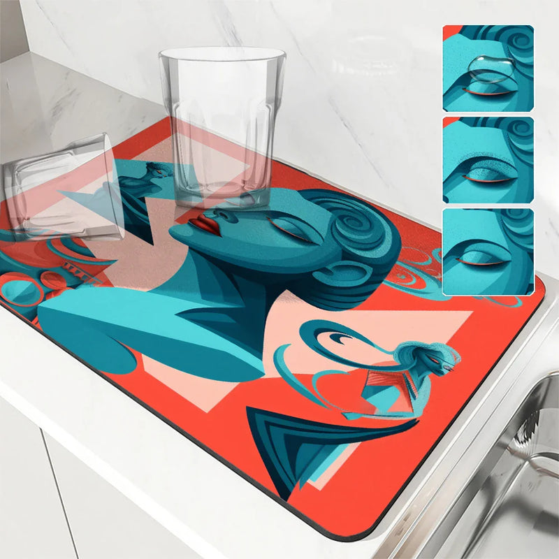 Axyaa Artistic Dry Coffee Absorbent Dish Mat - Table Cup Drying Mats
