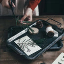 Axya Vintage Iron Food Display Tray with Handle, Metal Serving Plate for Cake & Snacks