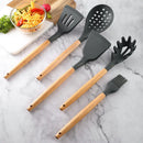 Silicone Wood Handle Gray Kitchen Utensils Set by Axyaa