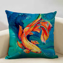 Axyaa Goldfish Linen Cushion Cover 45x45cm for Sofa, Living Room Decoration