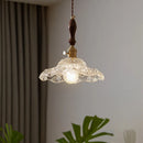 Axyaa Modern Copper Glass LED Pendant Lamp with Wood Handle