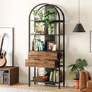 Axyaa Industrial 4-Tier Bookshelf with 2 Drawers, Arched Bookcase, 70.8" Tall Display Rack