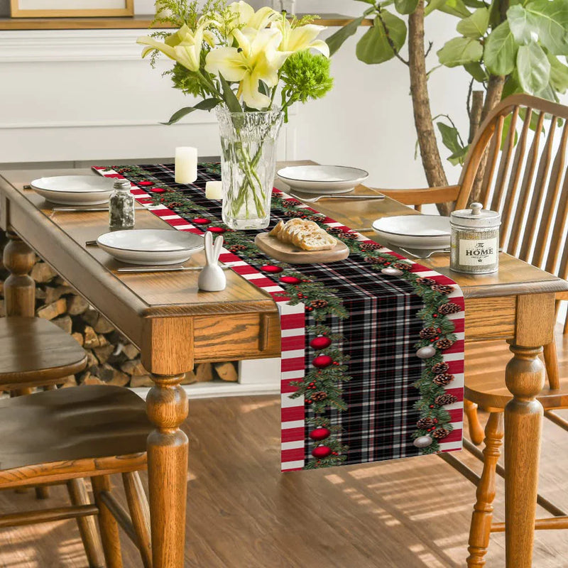 Axyaa Christmas Holly Pine Cone Table Runner