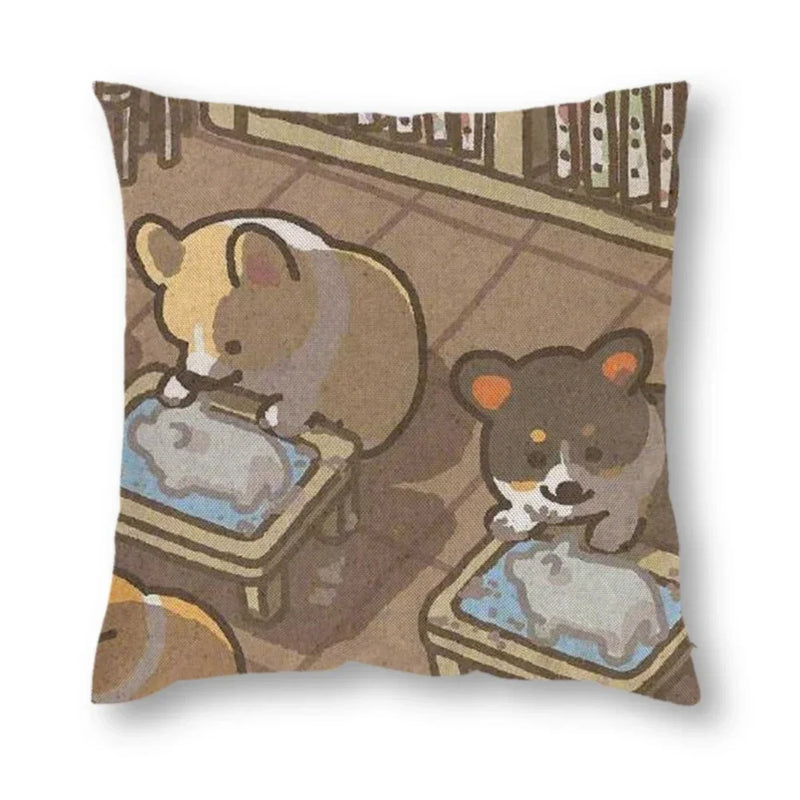Axyaa Corgi Daily Life Linen Pillow Cover 45*45cm