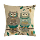 Axyaa Owl Pattern Linen Pillowcase - Palm Bird Cushion for Home Decor