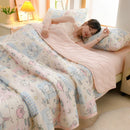 Axyaa Floral Summer Blanket & Pillowcase Set - Soft Knitted Duvet, Breathable & Skin-Friendly