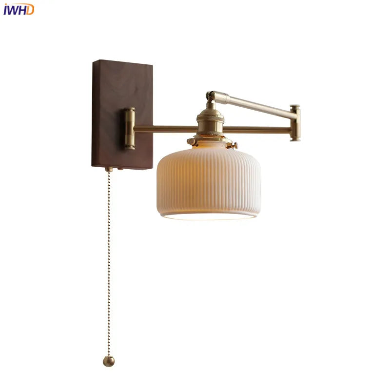Axyaa Wood Canopy LED Wall Lamp with Pull Chain Switch