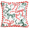 Axyaa Dutch Velvet Christmas Pillow Cover with Ruffles, Red and Green Print