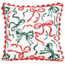 Axyaa Dutch Velvet Christmas Pillow Cover with Ruffles, Red and Green Print
