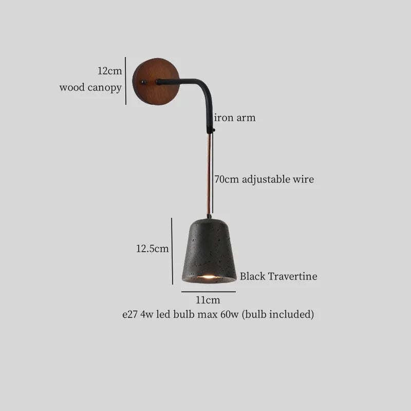 Axyaa Wabi Sabi LED Wall Light 70CM Black Travertine Bedside Lamps