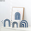 Axyaa Blue & White Stripes Ceramic Vase with Artificial Flowers for Aesthetic Room Decor