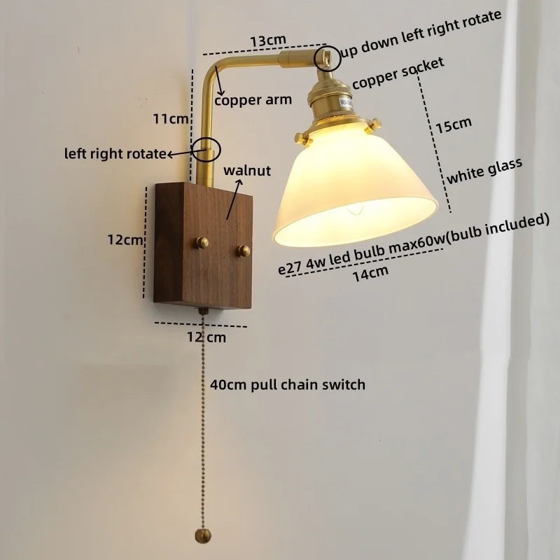 Axyaa Nordic LED Wall Lamps Walnut Glass Stair Light Fixtures for Home Décor