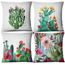 Luxurious Axyaa Succulent Cactus Flower Printed Linen Throw Pillow Case