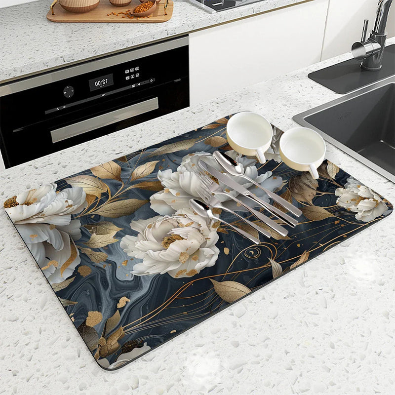 Axyaa 3D Plants Kitchen Mat: Absorbent, Antiskid, Quick Dry, Draining, Tableware Mat