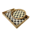 Axyaa Rattan Shell Checkerboard Tray: Creative and Natural Home Organizer