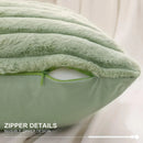 Axyaa White Green Rabbit Hair Cushion Cover Set - Modern Luxury Sofa Pillows