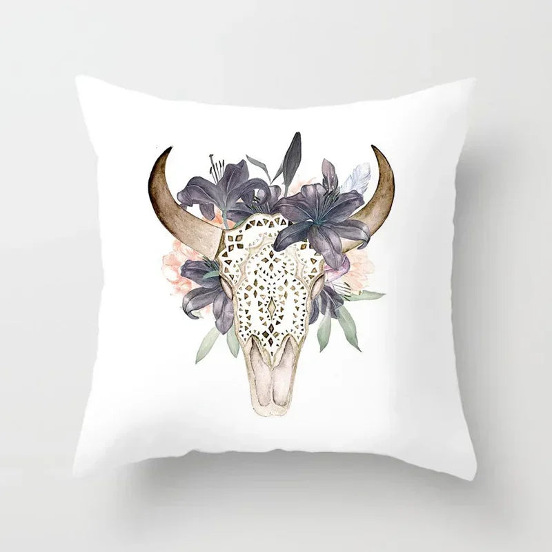 Axyaa White Feather Pillowcase Blue Polyester Cushion Cover for Home Decor