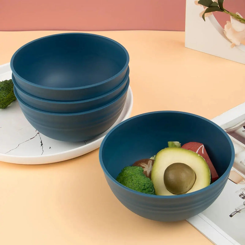 Axyaa Dark Blue Reusable Plastic Cereal Bowl Set for Food, Dessert, Camping