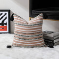 Axyaa Chenille Fringe Stripe Jacquard Pillowcase 50X50 Geometric Cushion Cover