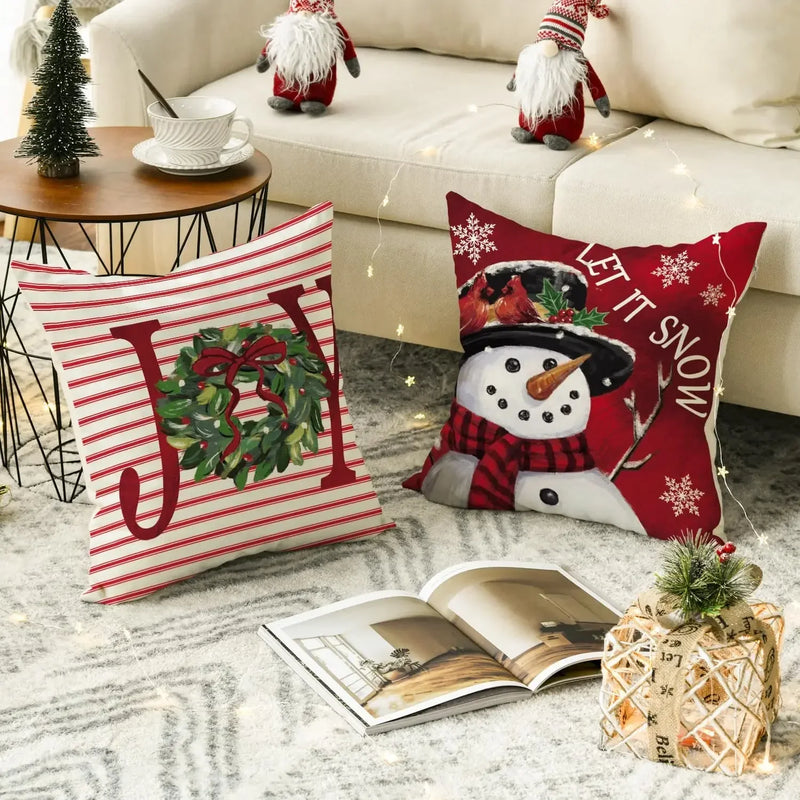 Axyaa Christmas Joy Snow Holiday Pillow Cover for Sofa Couch