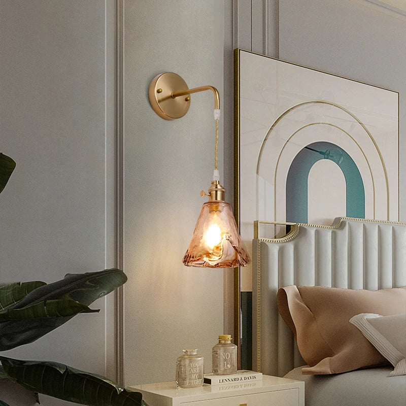 Axyaa Nordic Copper Glass LED Wall Light for Living Room, Bedroom, Bar - Modern Design