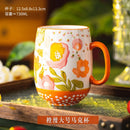 Axyaa Painted Camellia Flower Ceramic Coffee Mug Large Capacity Exquisite Breakfast Tea Cup