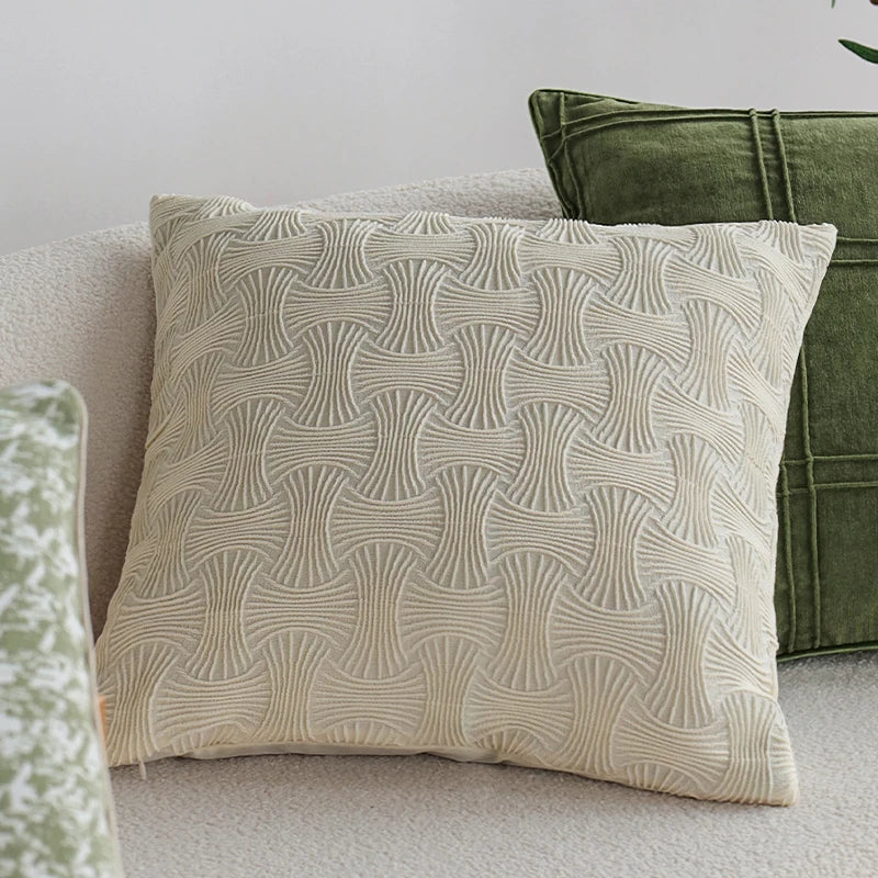 Axyaa Cream Jacquard Throw Pillow Cover Nordic Style Cushion Sofa Decor Pillowcase