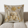Axyaa Snowman & Gifts Gold Decor Cushion Cover for Sofa, Bedroom, Car