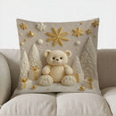 Axyaa Snowman & Gifts Gold Decor Cushion Cover for Sofa, Bedroom, Car