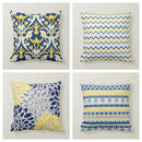 Axyaa Navy Blue Yellow Grey Floral Tribal Pattern Pillow Cover for Home Decor