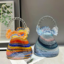 Axyaa Glass Craft Vase Basket Handbag Set | Home Decoration Floral Arrangement Accessory