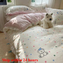 Axyaa Pastoral Garden Flower Leaf Duvet Cover Set - Queen Size, 4Pcs Luxury Washed Cotton Bedding