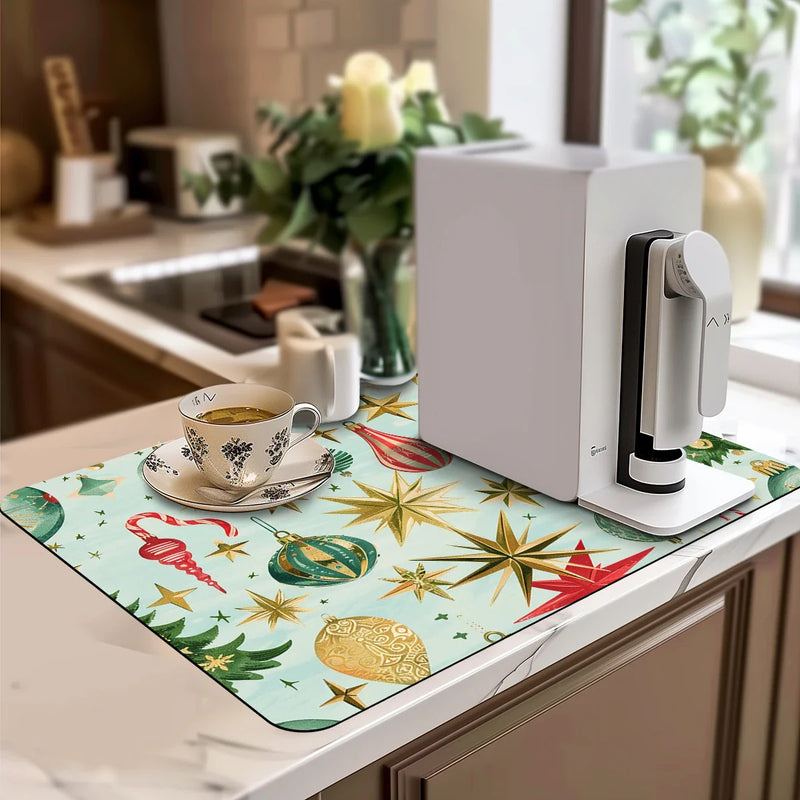 Axyaa Christmas Stars Drying Mat - Non-Slip Absorbent Tableware Placemat