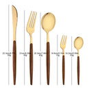 Axyaa Stainless Steel Wooden Handle Cutlery Set Dinnerware Flatware Knife Spoon Fork