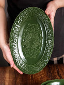 Axya Vintage Green Dining Set with Handcarved Ceramic Bowl - Kitchenware for Stylish Dining