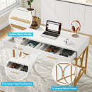 Axyaa 41" Gold Computer Desk 2 Drawers, Modern Writing Office Vanity Table