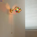 Axyaa Colorful Glass LED Wall Sconce, Pull Chain Switch, Adjustable Copper Arm
