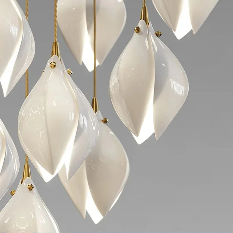 Axyaa White Magnolia Pendant LED Chandelier for Dining, Living Room, Staircase.