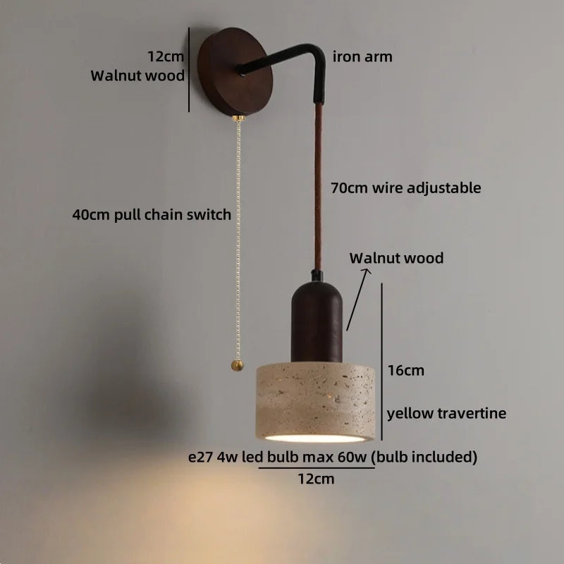 Axyaa Wabi Sabi LED Wall Sconce Yellow Travertine Stone Bedroom Lamp